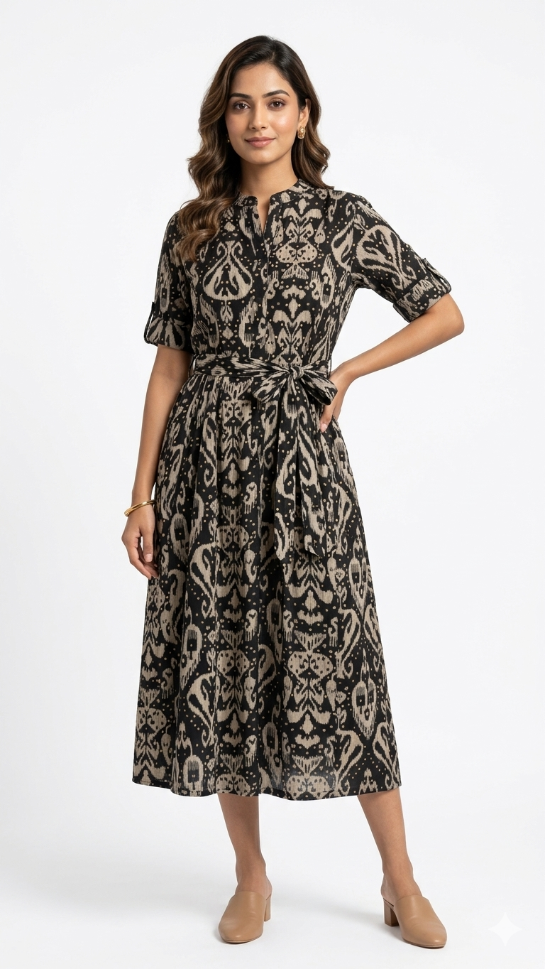Maroon Tie Sleeve Printed Gathered Maxi Dress