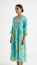 Turquoise Batik-Inspired Midi dress