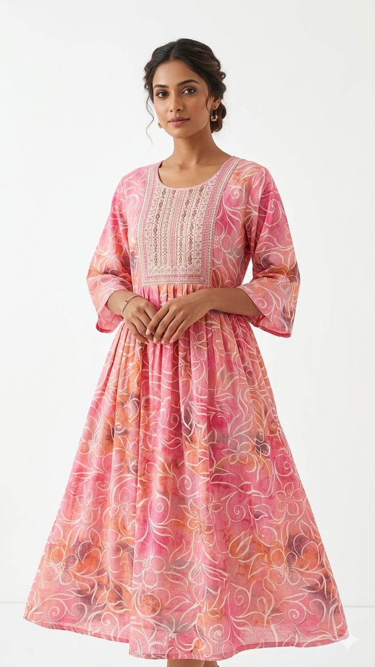 Pink Marble-Print A-Line Dress