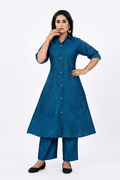 Classic Blue Shirt Style Kurta Set