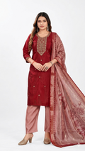 Royal Red Embroidered Kurta Pant Dupatta Set
