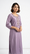 Mauve Silk-Finish Straight Kurta