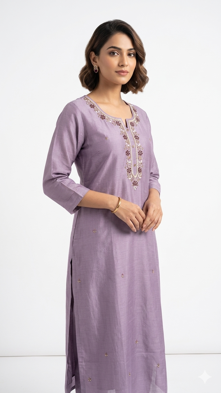 Mauve Silk-Finish Straight Kurta
