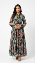 Dark Green Floral Tiered Maxi