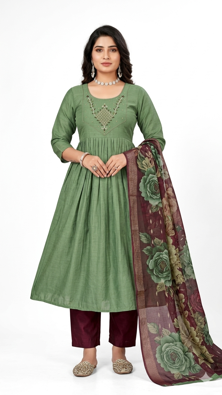 Elegant Green Anarkali Kurta Set