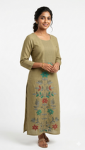 Olive Green Embroidered Kurta
