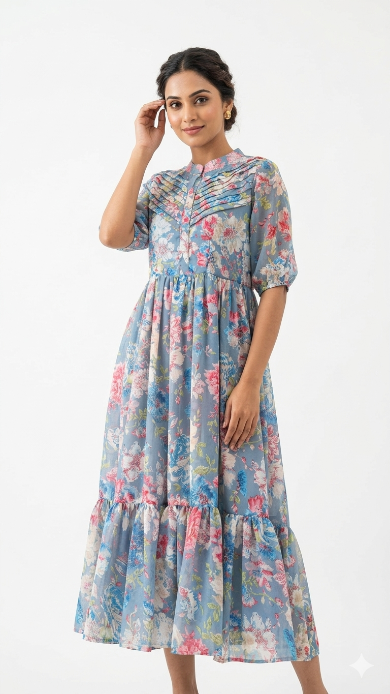 Blue Floral Midi Dress