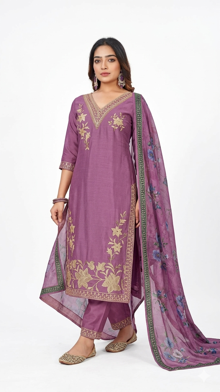 Lavender Gold Festive Kurta Suit Set