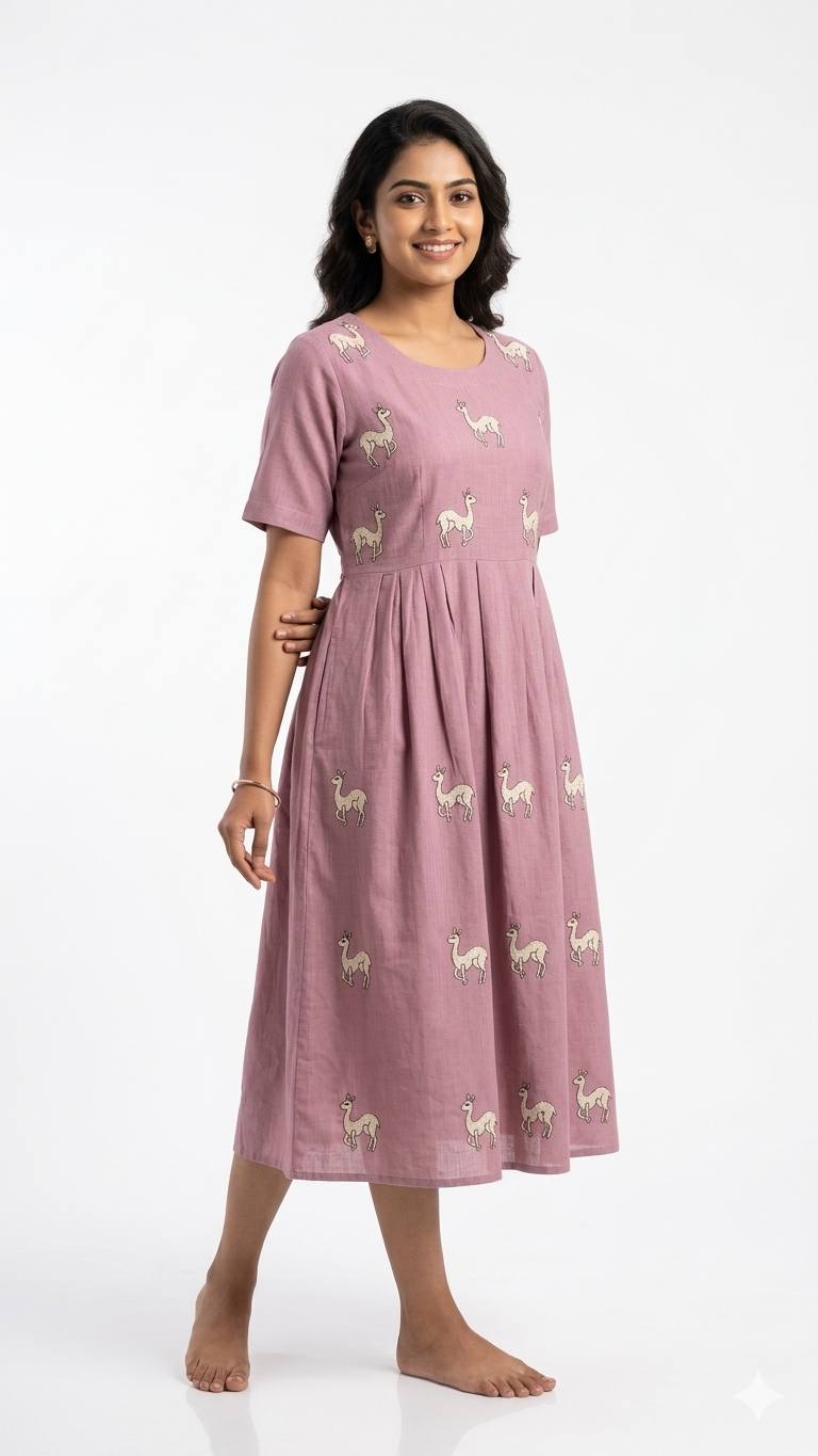 Dusky Rose Animal-Motif Midi Dress