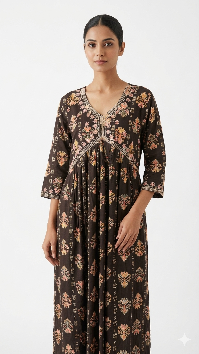 Deep Brown Anarkali-Style Kurta