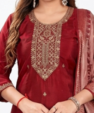 Royal Red Embroidered Kurta Pant Dupatta Set