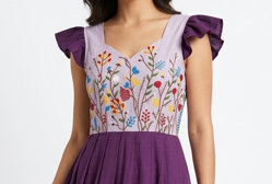 Green V-Neck Embroidered Pleated Maxi Dress