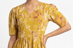 Off-White Blue Floral Puff Sleeve Ruffle Maxi Dress